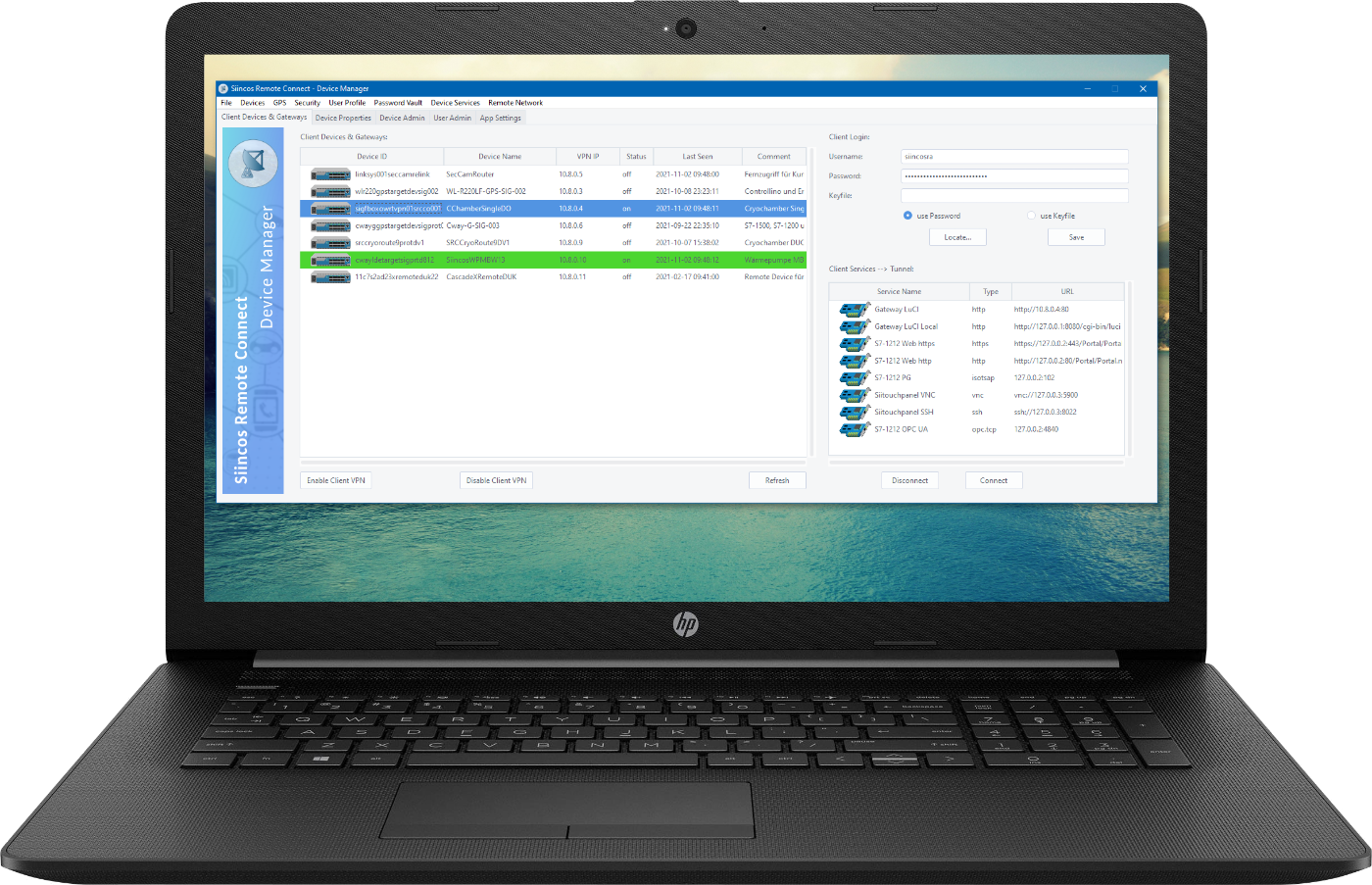 Siincos Notebook mit Siincos Device Manager App