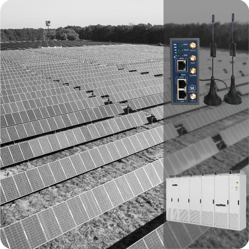 Solarfeld mit Wechselrichter und Siincos Remote Connect Gateway zur Fernwartung